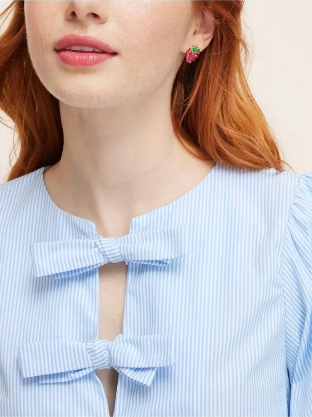 KATE SPADE X Target Striped Puff Sleeve Bow Blouse Top Shirt Blue S Nautical